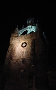 The crown of the cathedral at night